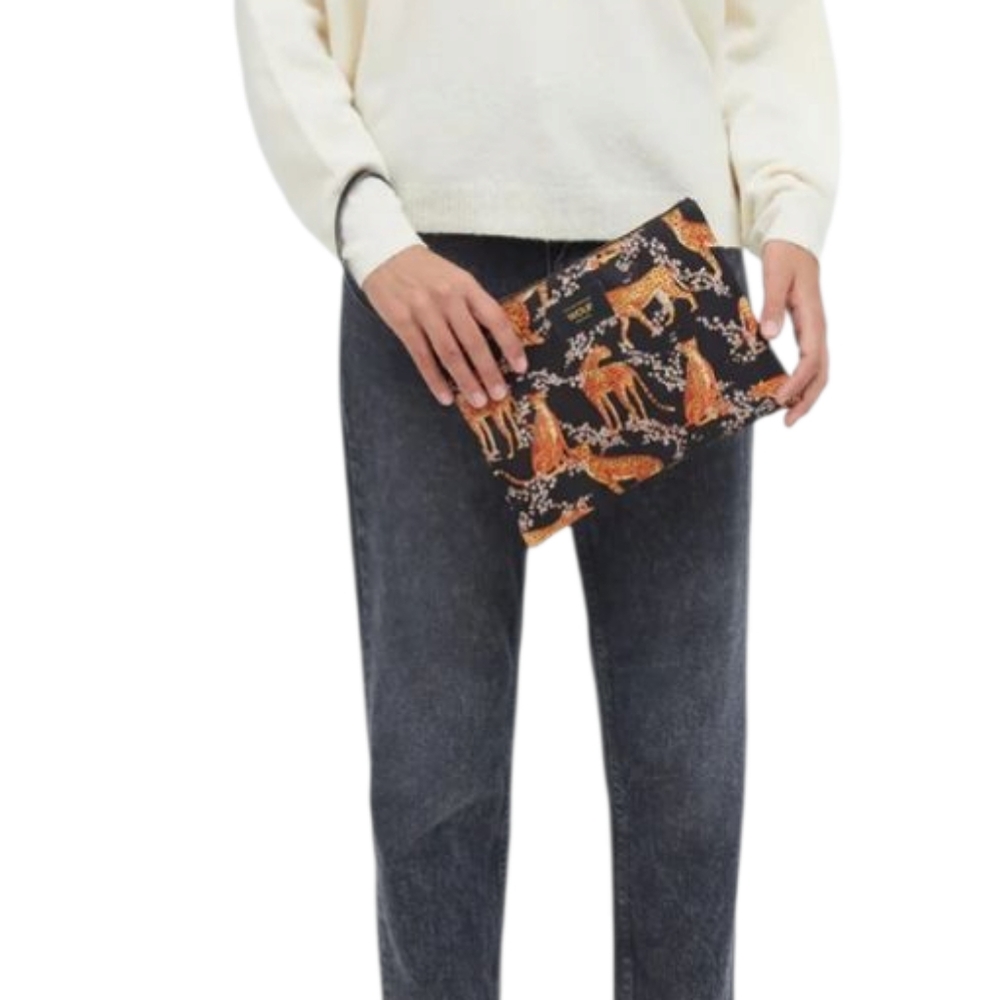 WOUF Salome XL Pouch Bag Leopard Print Clutch Bag Recycled Leather Black NEW - Picture 3 of 16